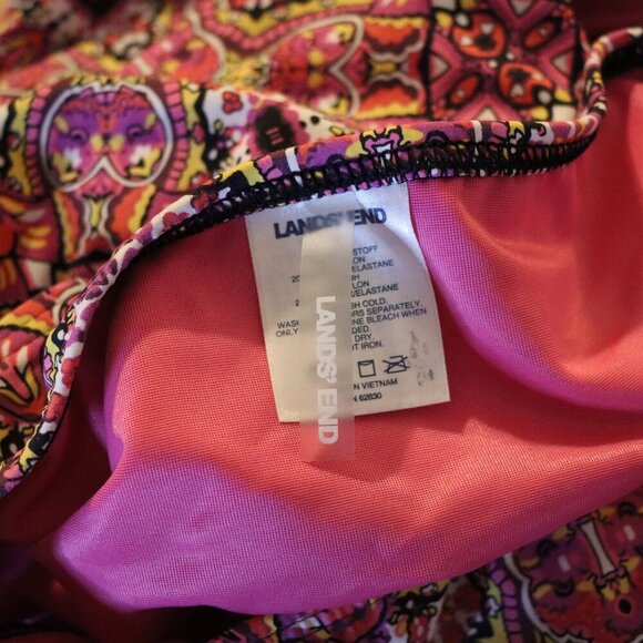 Lands' End Swim tankini top purple, yellow and pink wide shoulder, size 2 - Picture 3 of 6